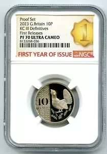 2023 GREAT BRITAIN 10P NGC PF70 UCAM CAPERCAILLE 10 PENCE FIRST YEAR OF ISSUE - Picture 1 of 2
