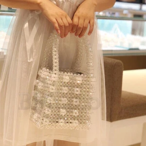 Ladies Handmade Crystal Beaded Pearl Clutch Bag Flowers Weave Evening Handbags - Picture 1 of 20