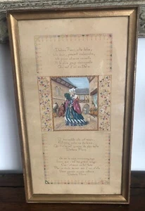 Vecchio quadro Guazzo gouache - Gentildonna - poesia - Clement Marot - Foto 1 di 9