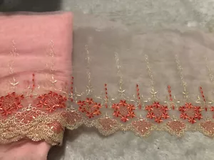 21cm Pretty Coral Mesh Flower Single Edged Embroidered Lace trim Per Meter - Picture 1 of 5