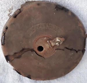 Antique Lufkin Rule Co Saginaw MI 100ft Leather Bound Cloth Tape Measure Tool - Picture 1 of 10