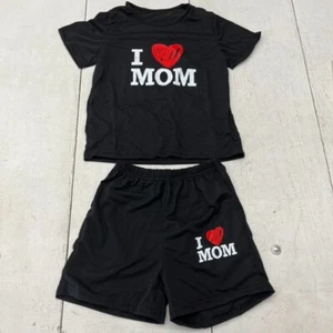 Black " I Love Mom" Print 2 Piece Short Sleeve Tee & Shorts Set Boys Size S NEW - Picture 1 of 8