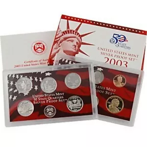 2003 STATI UNITI US SET ARGENTO PROOF SCATOLA COA 90% ANNO DI NASCITA REGALO - Foto 1 di 1