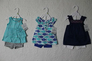 NEW CARTERS GIRLS 2 PIECE SET SHIRT & SHORTS OUTFIT VARIOUS STYLES & SIZES - Picture 1 of 13
