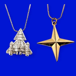 LOTE DE COLLAR VINTAGE DE LA ERA ESPACIAL Avon cohete atomic starburst cross MCM B2 - Imagen 1 de 6