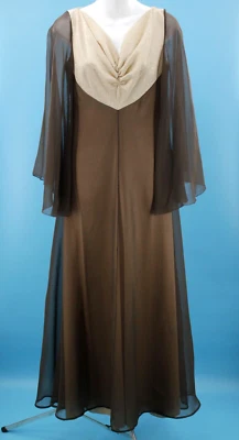 Vestido maxi feminino vintage anos 60 anos 70 marrom e dourado manga transparente tamanho XS/S 1960s 1970s - Imagem 1 de 4