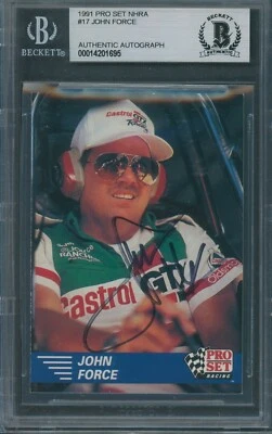 1991 Pro Set NHRA #17 John Force Signed Rookie Card Beckett Authentic Auto BAS - Image 1 of 2