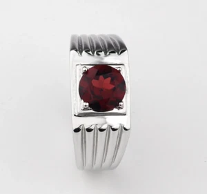 Natürlicher Rundschliff dunkelroter Granat Sterlingsilber 925 Handarbeit Herren eleganter Ring - Bild 1 von 6