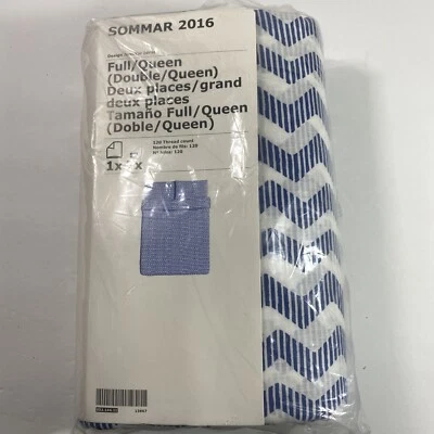 Juego de edredón y funda de almohada Sommar IKEA Queen azul y blanco patrón Chevron nuevo 2016 Foto 1 de 4