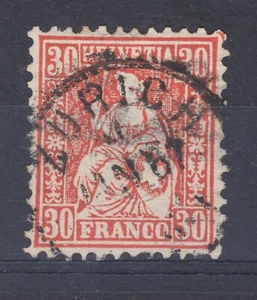 Switzerland Sc 46 used. 1862 40c vermilion Seated Helvetia, Zurich cancel, F-VF - Picture 1 of 2