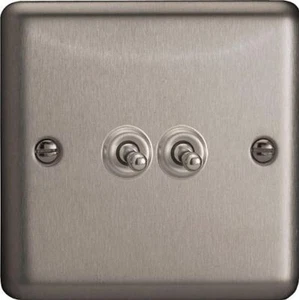 Toggle Light Switch 2 Gang Double 10A 1 or 2 Way - Matt Chrome Varilight - Picture 1 of 12