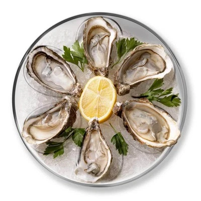 Outset Oyster Plate Stainless Steel 6-Shell Serving Tray Ice Well Sauce Cup - Image 1 of 4