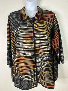 NWT Ali Miles Womens Plus Size 3X Abstract Button-Front Pocket Jacket Stretch - Picture 1 of 9