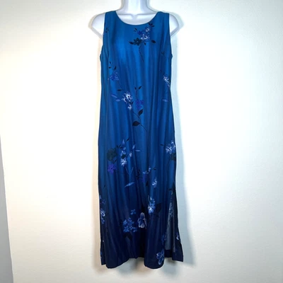 Vintage Womens Floral Maxi Dress Sz 8 Petite Blue Ombre Casual Flowy Hawaiian - Image 1 of 4
