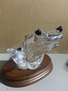 Awesome Unique Clear Crystal Handblown Art Glass Frog Paperweight Purple Eyes - Picture 1 of 2
