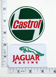 Embroidered 2-Patch Set - Autos - Racing - Iron-on - NEW - Castrol - Jaguar - Picture 1 of 1