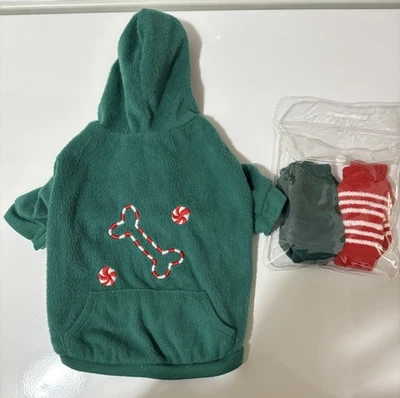 Lote de 3~ XS Sudadera con Capucha Difusa Navidad Perro, Calcetines Pata A Juego, XS Suéter Polar Foto 1 de 4