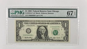 1993 One Dollar Federal Reserve Note 1.00. PMG MS 67 Star. - Picture 1 of 3
