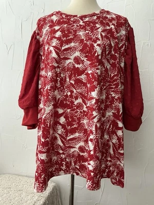 Top para mujer Plus 3XL rojo floral elástico manga abullonada nuevo con etiquetas Moriella-LulaRoe Foto 1 de 4