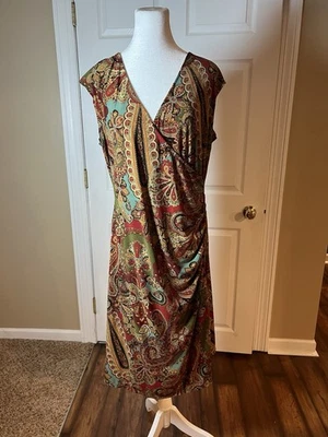 Vestido Largo Launre Ralph Lauren Multicolor Cachemira Floral Sin Mangas Línea A Talla 1X Foto 1 de 4