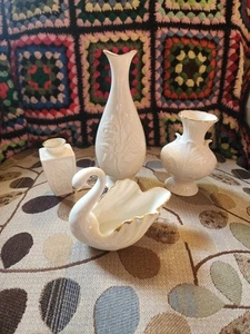 Lenox Set Of 3 Bud Vases & Swan Trinket Dish Ivory Porcelain 24k Gold Trim - Picture 1 of 13