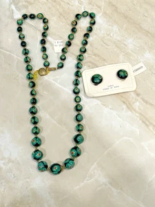 VINTAGE VENETIAN MILLEFIORI MURANO GLASS 28" LONG NECKLACE & EARRINGS SET - Picture 1 of 7