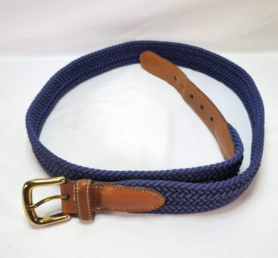 Cinturón Trafalgar Para Hombre Talla 36 Azul Tejido Trenzado Hecho en EE. UU. Extremos de Cuero Latón Foto 1 de 4