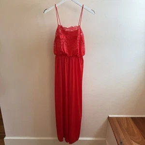 Vintage Deena Women's Red Lace Maxi Slip Nightgown Medium USA Made - Picture 1 of 7