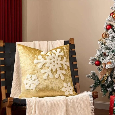 Funda de cojín dorada para árbol de Navidad copo de nieve funda de almohada decoración del hogar renos 18" Foto 1 de 4
