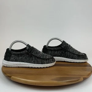 Big Kids Boys Hey Dude Wally Youth Sport Knit Black White Loafers Shoes Size 6 Y - Picture 1 of 8
