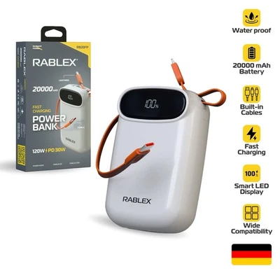 Rablex 20000 mAh Powerbank USB-C PD 120W 30W Ausgang iPhone & Android kompatibel - Bild 1 von 4
