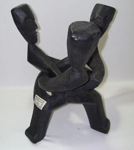 G1hana African 3 Art Wood Carved Figurines Intertwined Decorative Accessory Vtg - Picture 1 of 12