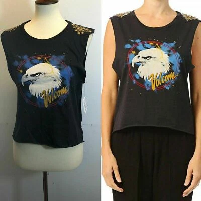 Volcom Women's Tees Me Studded Shoulder Cotton Tank Top Vintage Black Size S - Image 1 of 4
