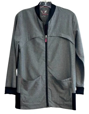 Chaqueta Médica Smitten Mujer Gris Rosa Borde Cremallera Talla Pequeña Foto 1 de 4