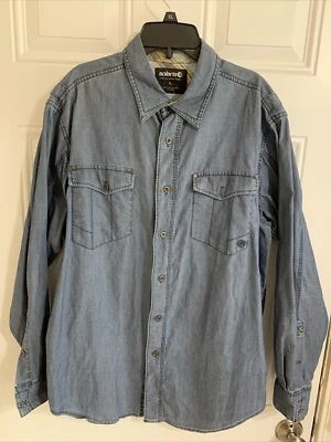 Solaris Shirt Size Large Mens Long Sleeve Button Down Chambray Blue Denim - Image 1 of 4