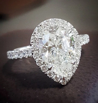 New 2.30 ct. Pear Cut Diamond Halo Pave Engagement Ring GIA D,VS2 14K White Gold - Image 1 of 2