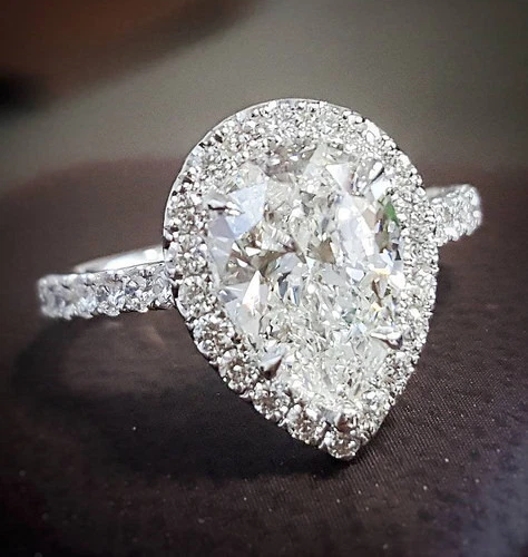  2.70 Ct Halo Pear Cut Brilliant Diamond Engagement Ring E,SI1 GIA Certified 14K - Image 1 of 3