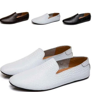 Mens Flats Moccasin Loafers Shoes Soft Slip on Embossed Leather British Driving - Picture 1 of 15