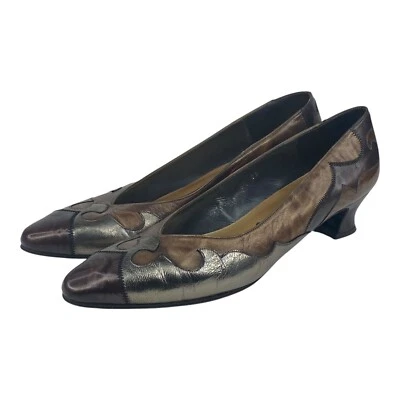 Zapatos Margaret Jerrold Años 80 Metálicos Cobre Bronce Marrón Retro Tacón Bajo 8.5 AAAA Foto 1 de 4