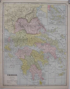 Original 1893 Map GREECE Cyclades Thessaly Athens Sparta Missolonghi Kalamata - Picture 1 of 12
