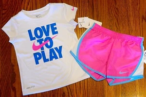NIKE SPORT AUTHENTIC TODDLERS GIRLS ORIGINAL BRAND NEW 2Pc SHORTS SET Sz 6X, NWT - Picture 1 of 2