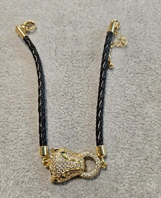 Türkisches Design vergoldet Leopard  Kopfkristalle Lederarmband - Bild 1 von 4