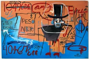 Jean-Michel Basquiat (Handmade) Oil On Canvas Signed & Stamped Painting,Vtg Art - Picture 1 of 4