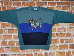 *CARLO COLUCCI VINTAGE PULLOVER*GOLF BÄREN COMIC*TÜRKIS*CASUAL*GR: M*TIP TOP - Picture 1 of 8