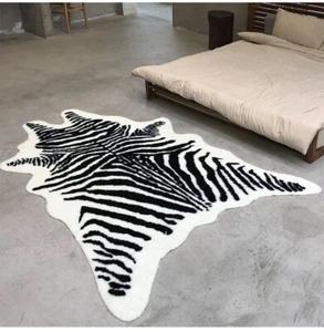 225x180cm Large Zebra Print Carpet Faux Fur Area Rug Faux Cowhide Leather Mats - Picture 1 of 10