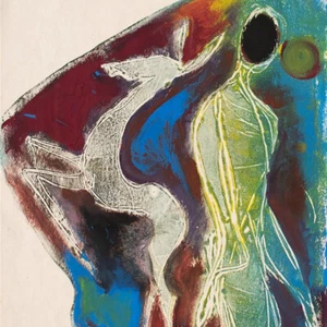 Figura de ciervo Charlotte Heister abstracta posguerra firmada técnica mixta 1955 - Imagen 1 de 3