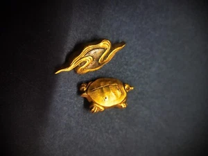 Japanische Katana Wolke Schildkröte Menuki für Tanto Edo Periode Antik C052 - Bild 1 von 10