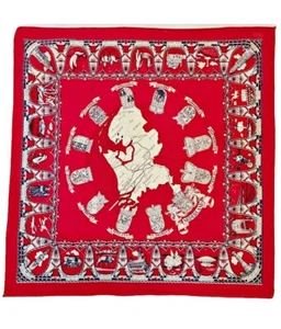 SCARF VINTAGE AUTHENTIC NETHERLAND COUNTRY MAP LANDMARKS RED COTTON 23" SQUARE - Picture 1 of 4
