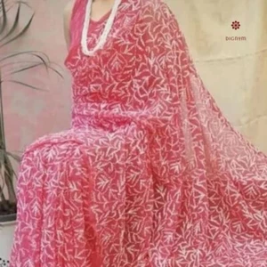 Salmon Pink Hand Embroidered Chikankari Saree - Picture 1 of 1