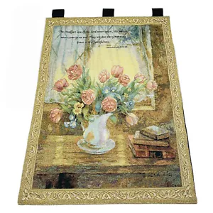Spring Breeze Tulips in Pitcher Tapestry Wall Hanging w/Verse ~ Artist, Lena Liu - Picture 1 of 1